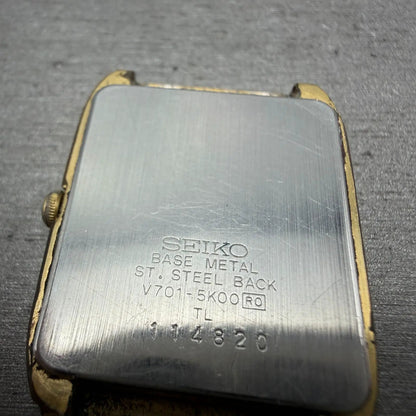 Seiko SX Tank Watch Men 25mm Black Dial Gold Tone Rectangle V701-5K00 PARTS7