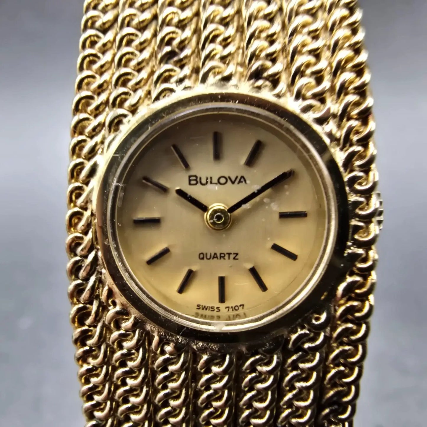 Bulova Watch Women 18mm Gold Dial Gold Tone Rectangle Mesh Band New Battery1