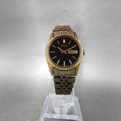 Seiko Watch Women 24mm Black Tone Gold Tone Daydate Round 7n830049 New Battery5