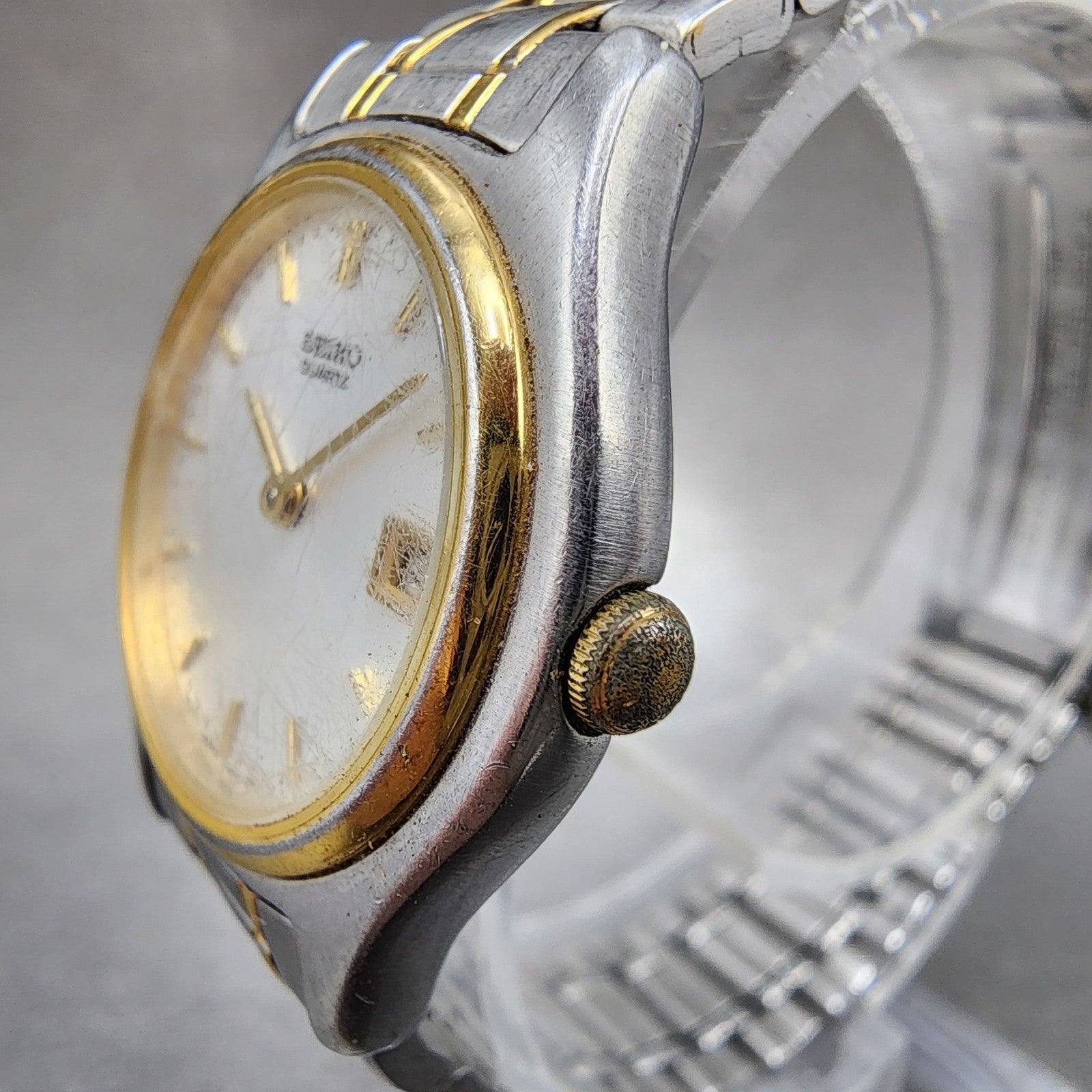 Seiko Watch Women 26mm White Dial Two Tone Date Round 7n890021 New Battery2