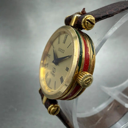 Gucci 2000L Watch Women 22mm Champgne Dial Gold Plated Round New Battery Vintage2