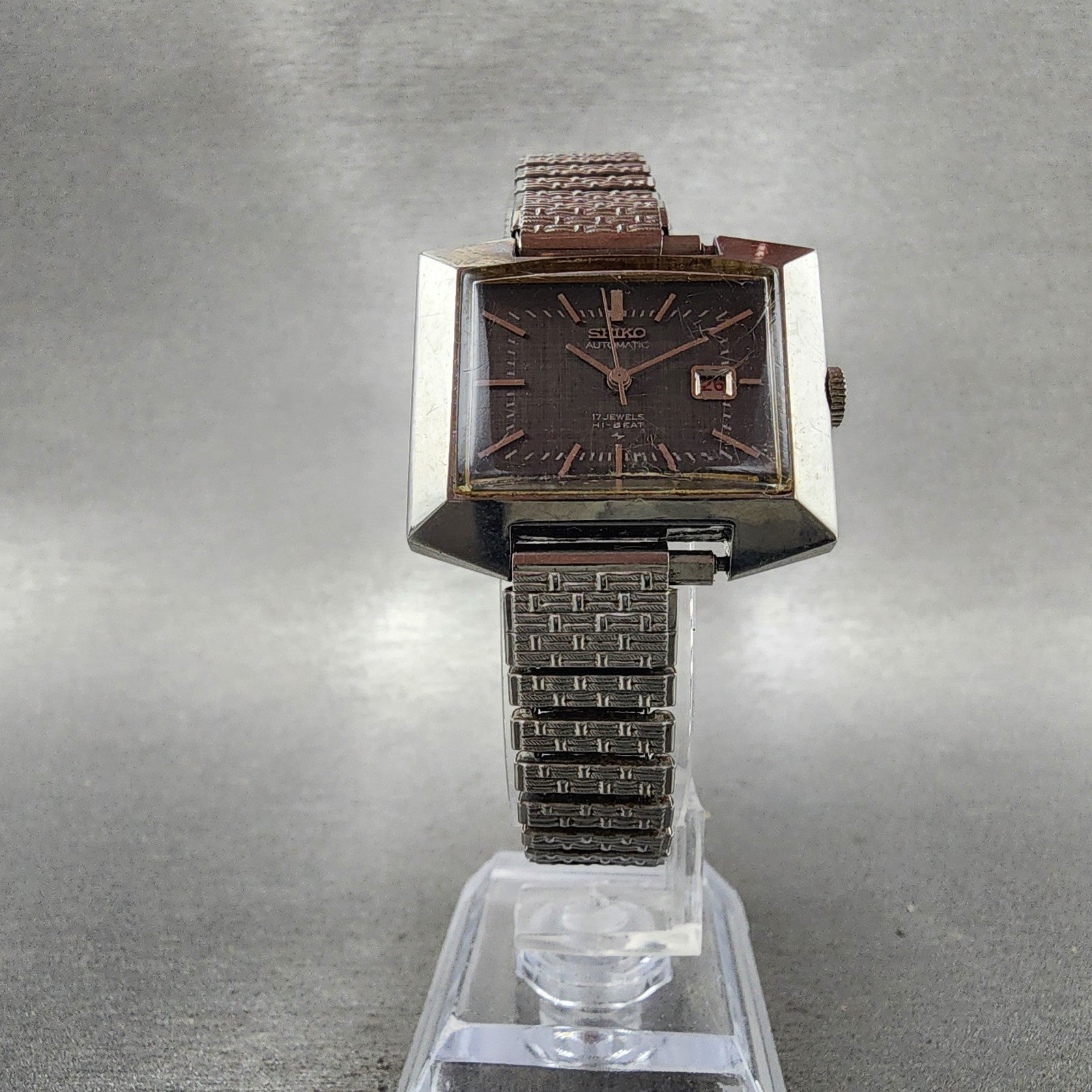 Seiko Automatic Watch Women 30mm Gray Dial Silver Tone Rectangle Automatic Runs5