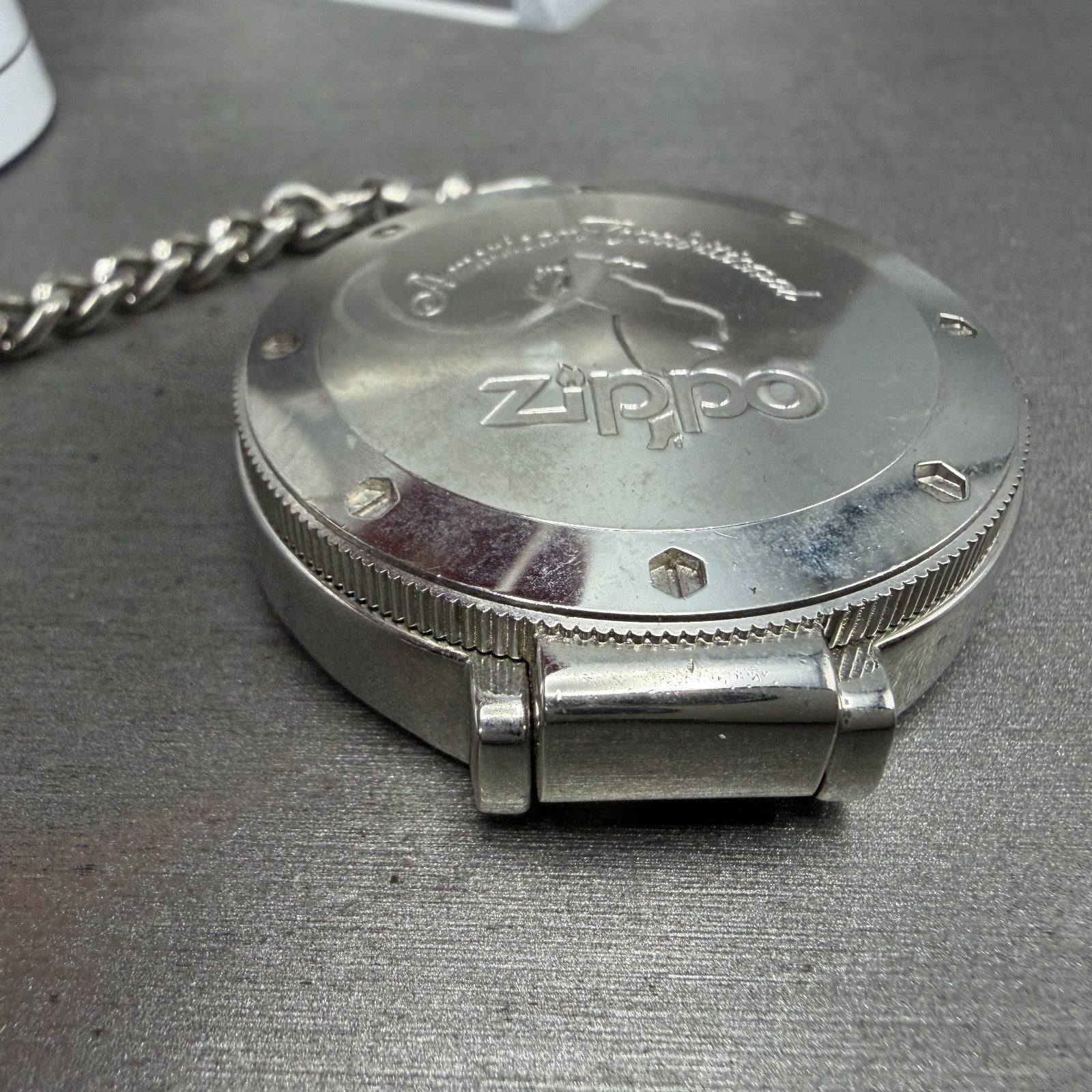 Zippo Pocket Watch Men 49mm Silver Dial Steel Chronograph Round New Battery7