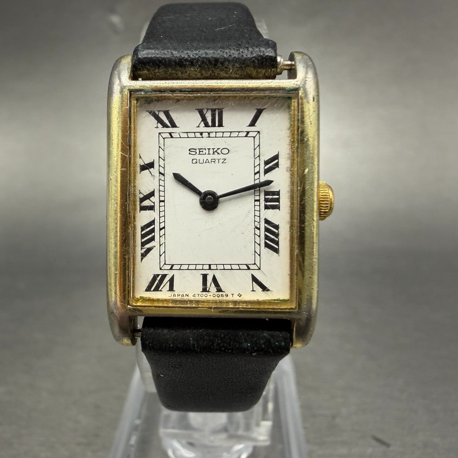 Seiko Tank Watch Women 19mm White Dial Gold Tone Rectangle 4700-3009 PARTS0