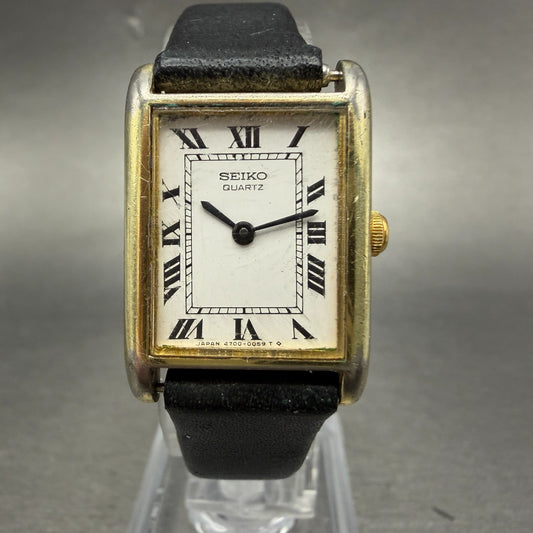 Seiko Tank Watch Women 19mm White Dial Gold Tone Rectangle 4700-3009 PARTS0