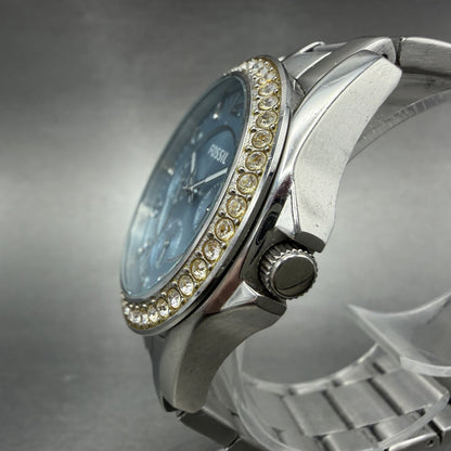 Fossil Riley Watch Women 39mm Blue Dial Silver Tone Daydate Round ES3529 New Bat2