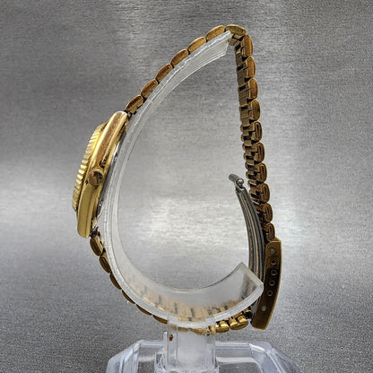 Seiko SQ Watch Women 24mm Gold Dial Gold Tone Daydate 24mm Round New Battery ABC