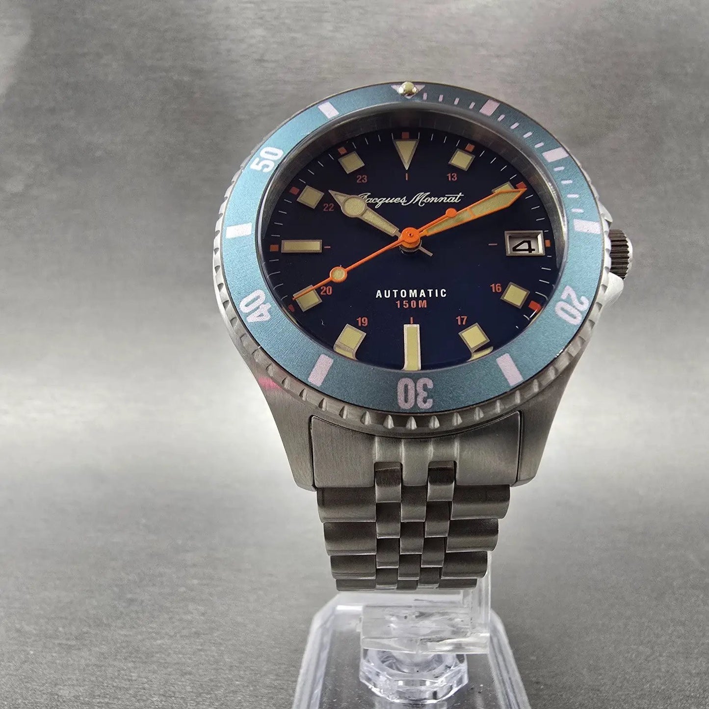 Jacques Monnat Antilles Blue Dive Watch Men 41mm Blue Dial Steel Automatic Runs5