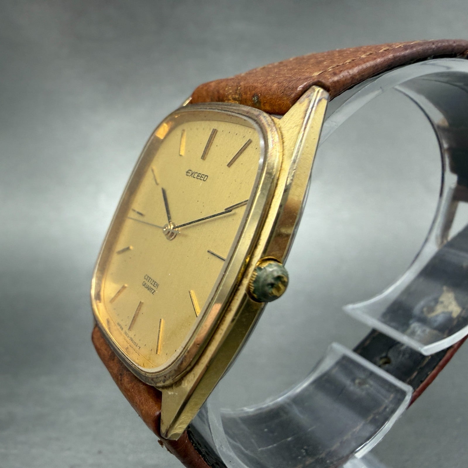Citizen Exceed Watch Men 29mm Gold Dial Gold Tone Oval 4-795202 New Battery2