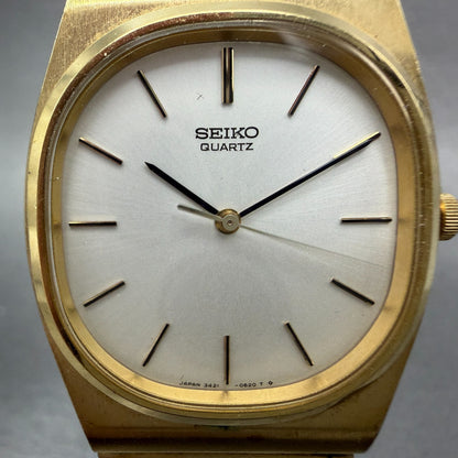 Seiko Watch Unisex 30mm Silver Dial Gold Tone Oval 3421-5269 New Battery Vintage1