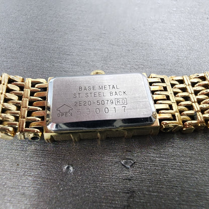 Seiko Tank Watch Women 12mm Champagne Dial Gold Tone 2e205079 New Battery9