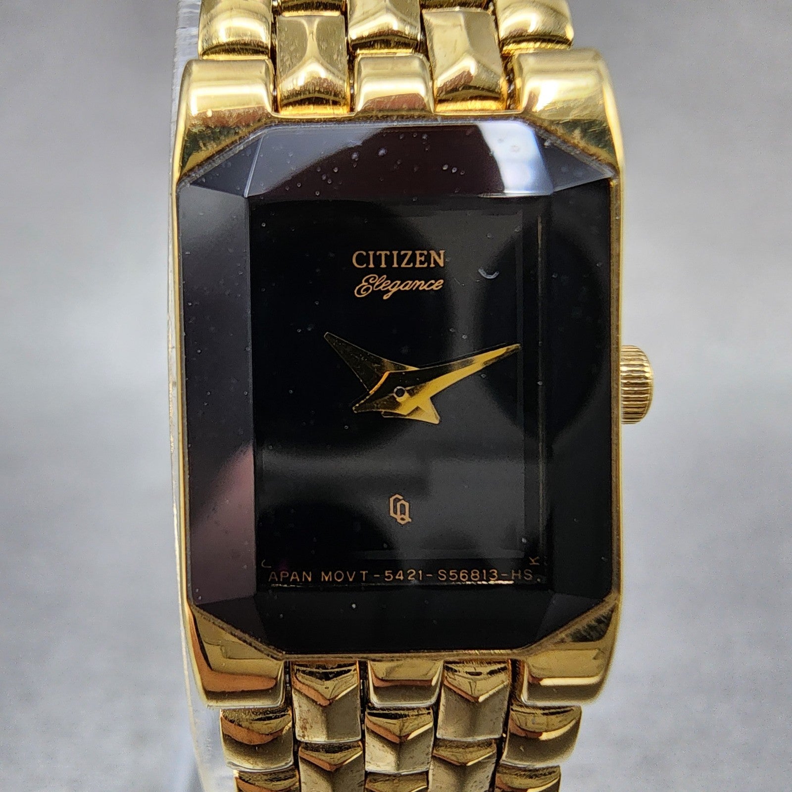 Citizen Elegance CQ Tank Watch Women 14mm Black Dial Gold Tone New Battery1