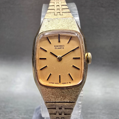 Seiko Watch Women 17mm Gold Dial Gold Tone Rectangle 1400-7399 New Battery VTG0