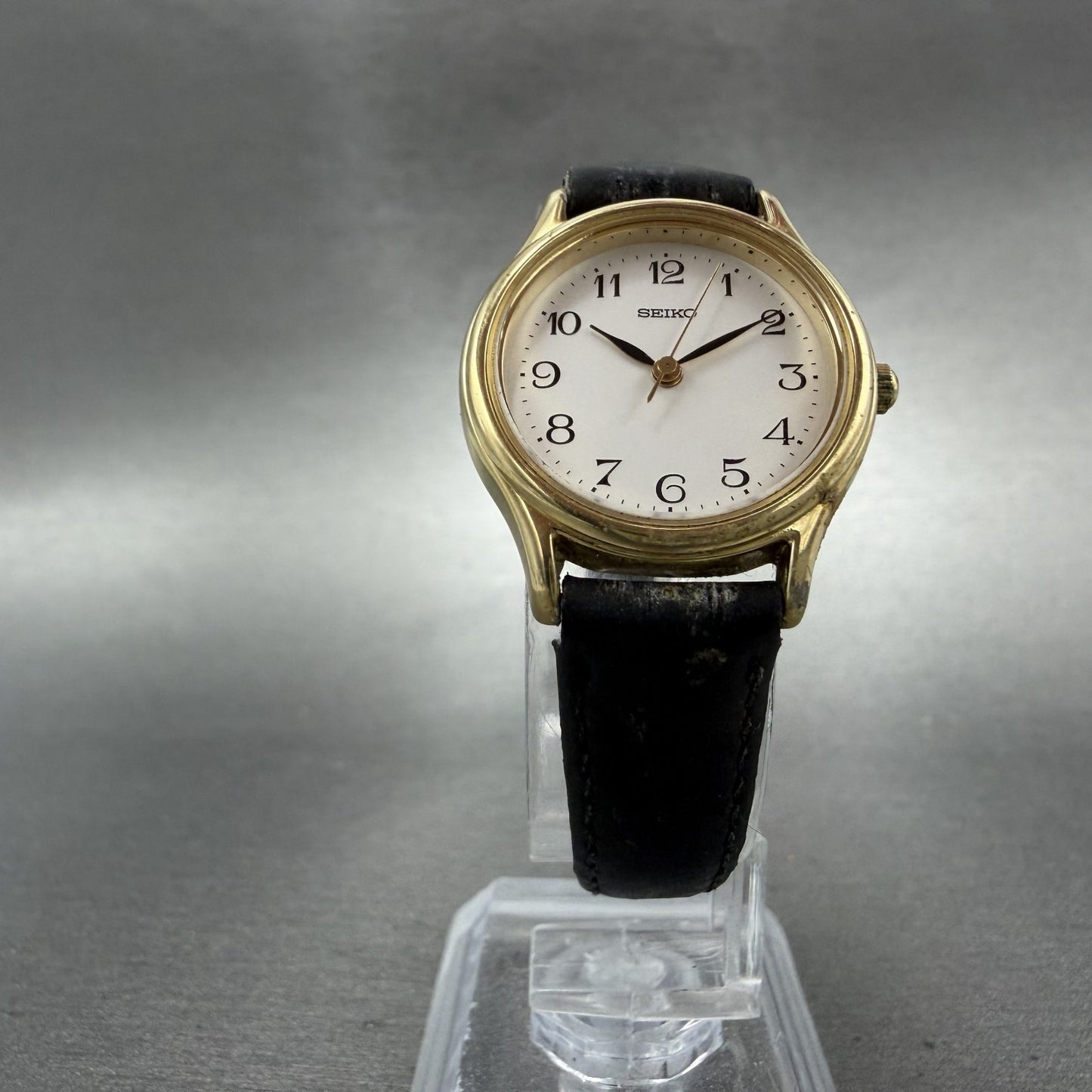 Seiko Watch Women 24mm Silver Dial Gold Tone Round 4N21-0230 New Battery5