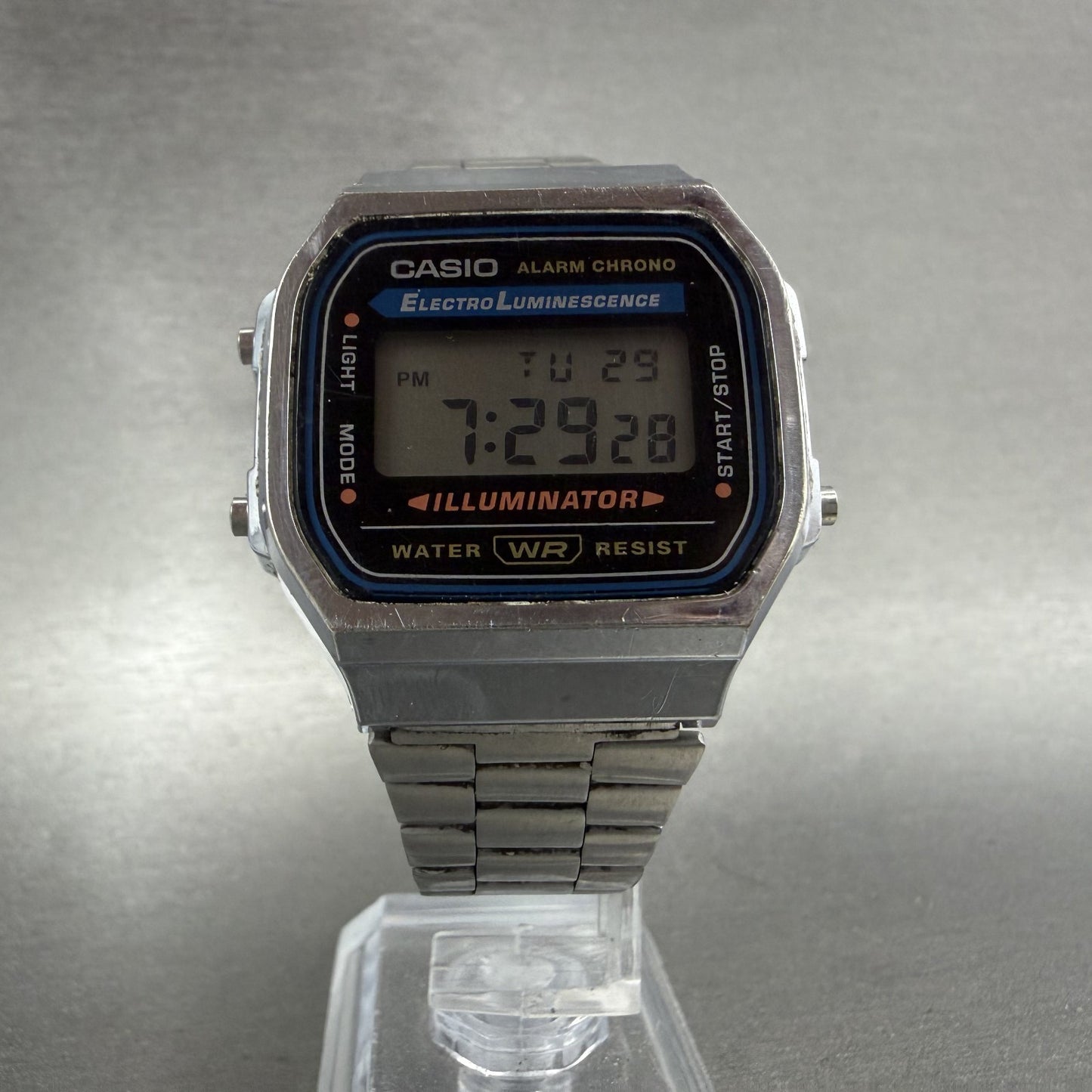 Casio A168 Illuminator Watch Men 36mm Digital Silver Tone Alarm Chrono NewBat A15