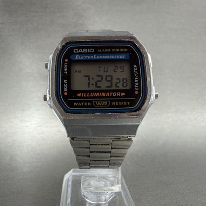 Casio A168 Illuminator Watch Men 36mm Digital Silver Tone Alarm Chrono NewBat A15