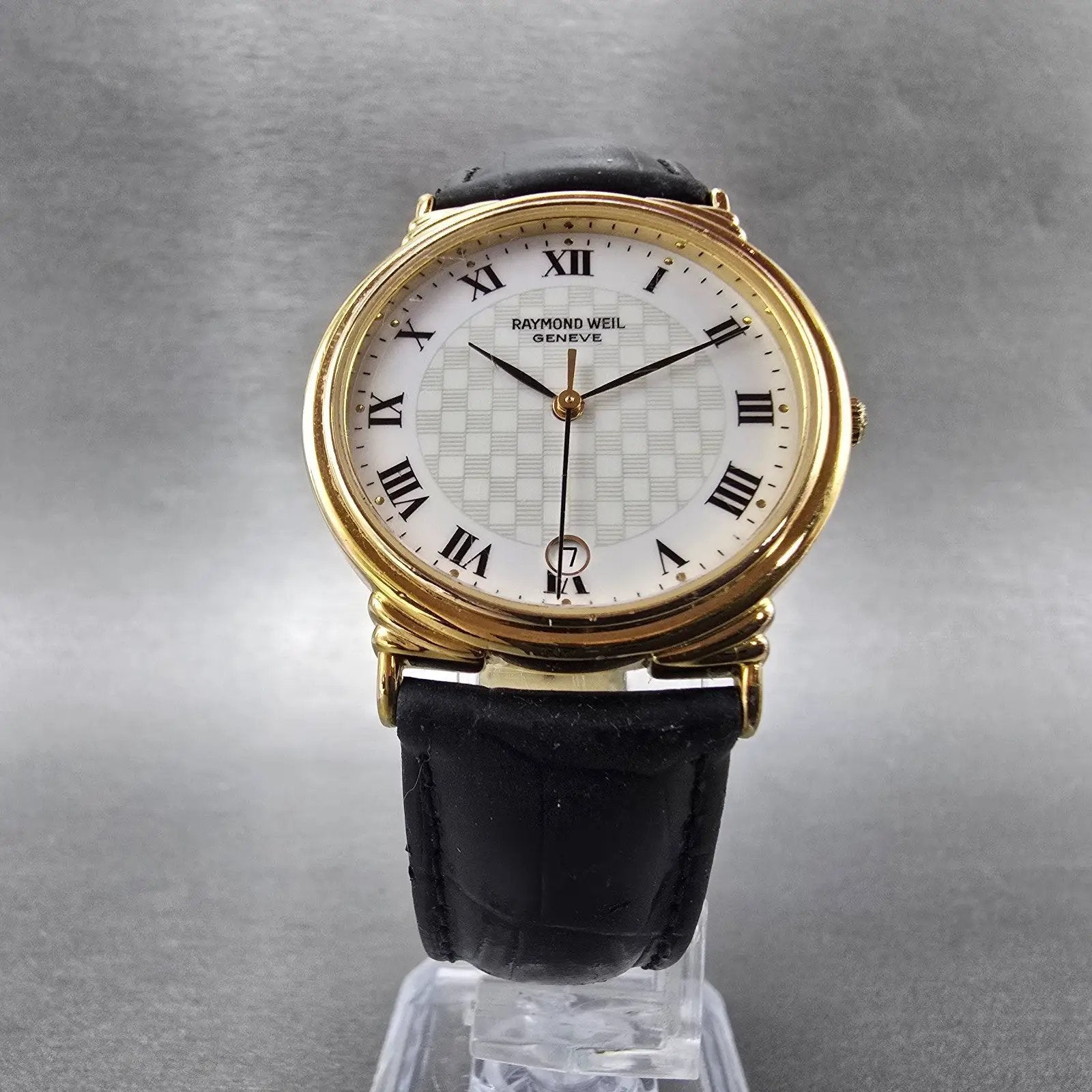 Raymond Weil Watch Men 32mm White Dial Gold Tone Date Round 5531 New Battery5