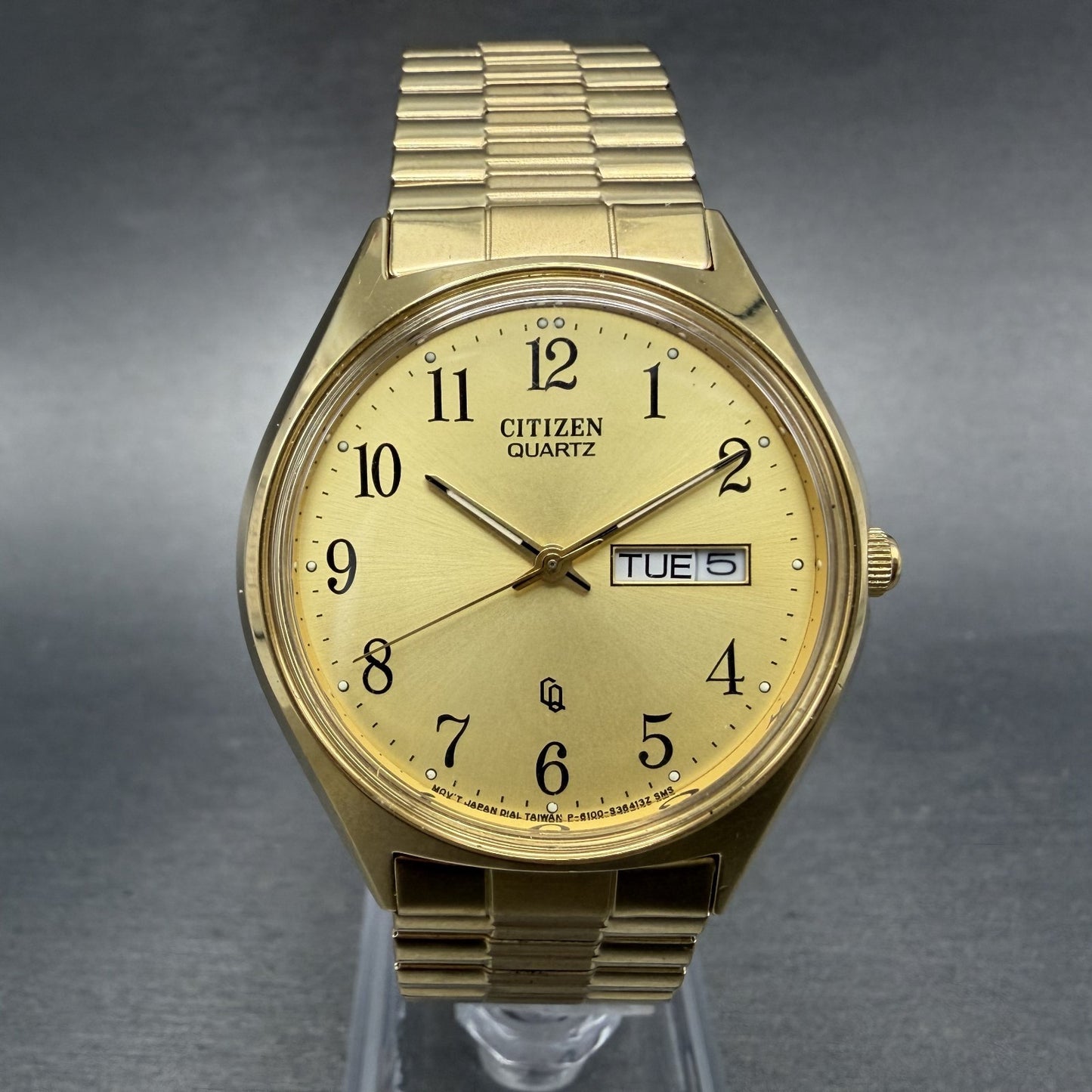 Citizen CQ Watch Men 36mm Champagne Dial Gold Tone Daydate 6100-S24876 New Bat J0