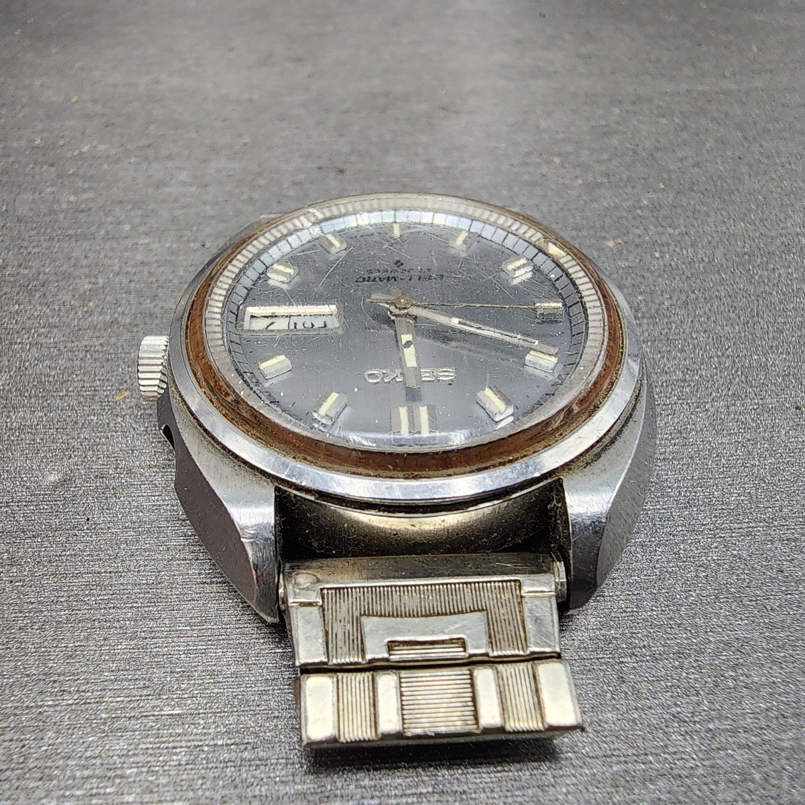 Seiko BellMatic Watch Men 38mm Silver Dial Silver Tone Daydate Alarm PARTS5