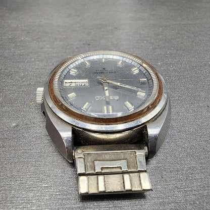Seiko BellMatic Watch Men 38mm Silver Dial Silver Tone Daydate Alarm PARTS5