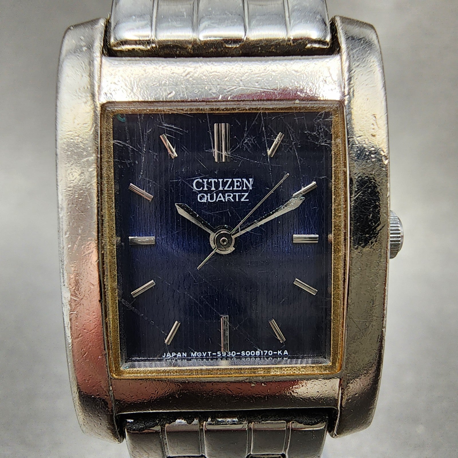 Citizen Tank Watch Women 21mm Blue Dial Silver Tone Rectangle New Battery1