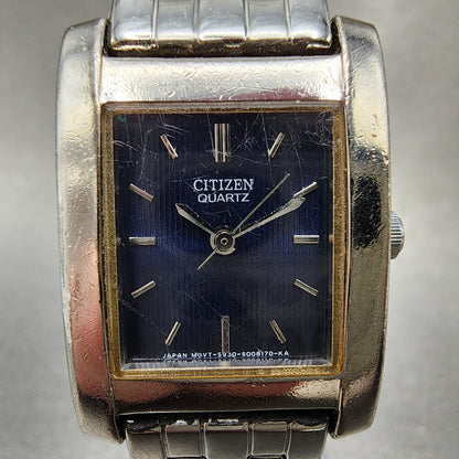 Citizen Tank Watch Women 21mm Blue Dial Silver Tone Rectangle New Battery1