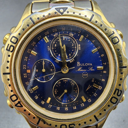 Bulova Marine Star Watch Men 38mm Blue Dial Gold Tone Chronograph 97A41 PARTS2
