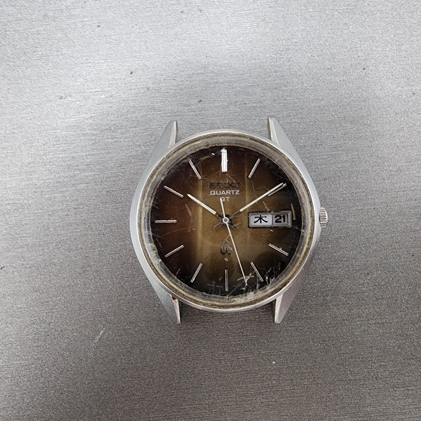 Seiko QT Watch Men 36mm Brown Dial Silver Tone Daydate 38037090 PARTS0