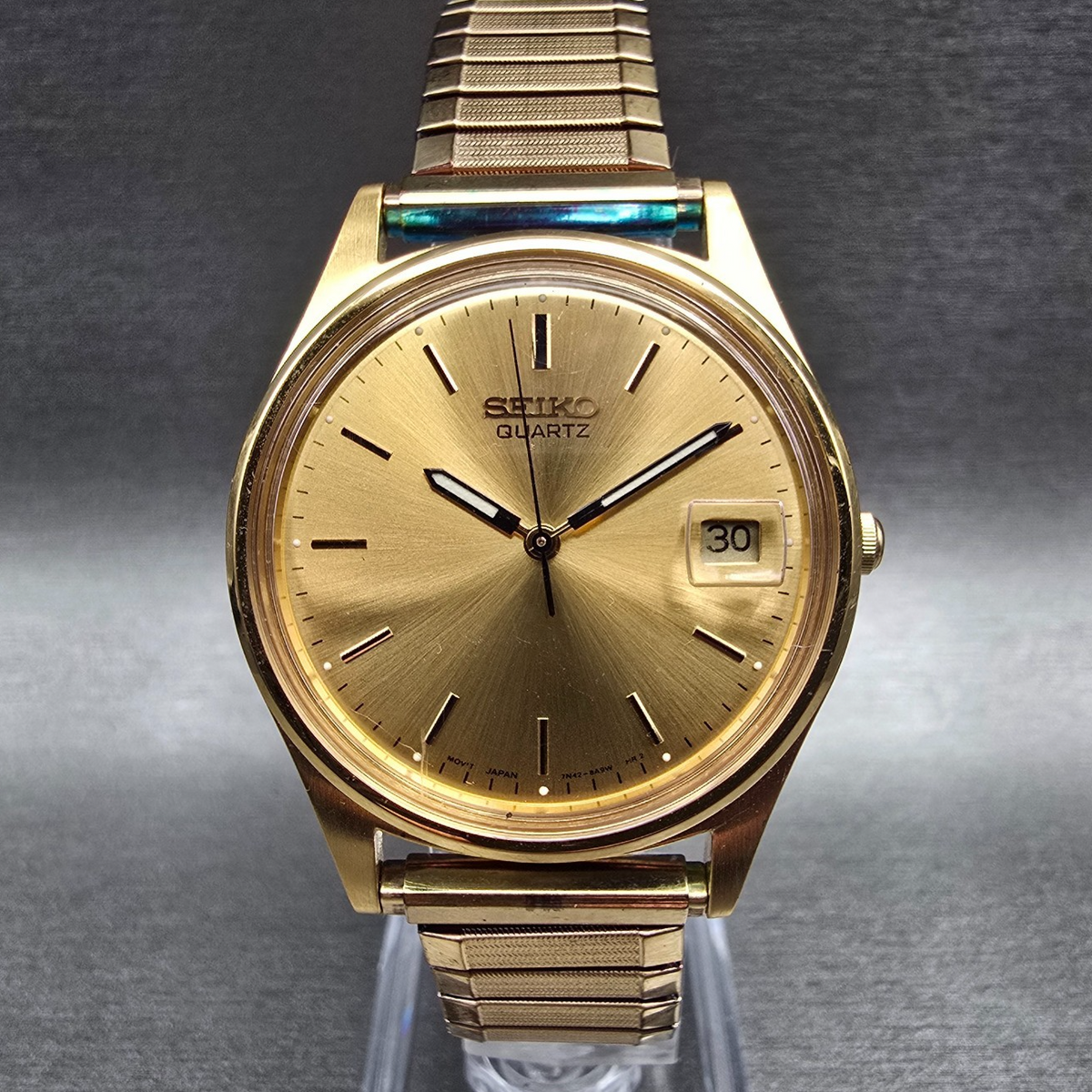 Seiko Watch Men 35mm Gold Dial Gold Tone Date Round 7N42-8A39 New Battery0
