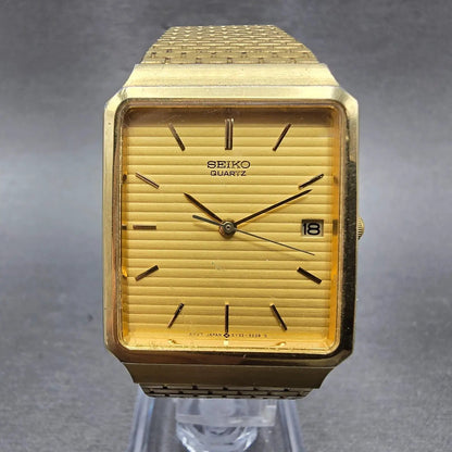 Seiko Tank Watch Men 27mm Champagne Dial Gold Tone Date 5Y32-5050 PARTS Vintage0