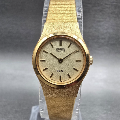 Seiko SX Watch Women 19mm Gold Dial Gold Tone Round 2Y00-0010 New Battery0