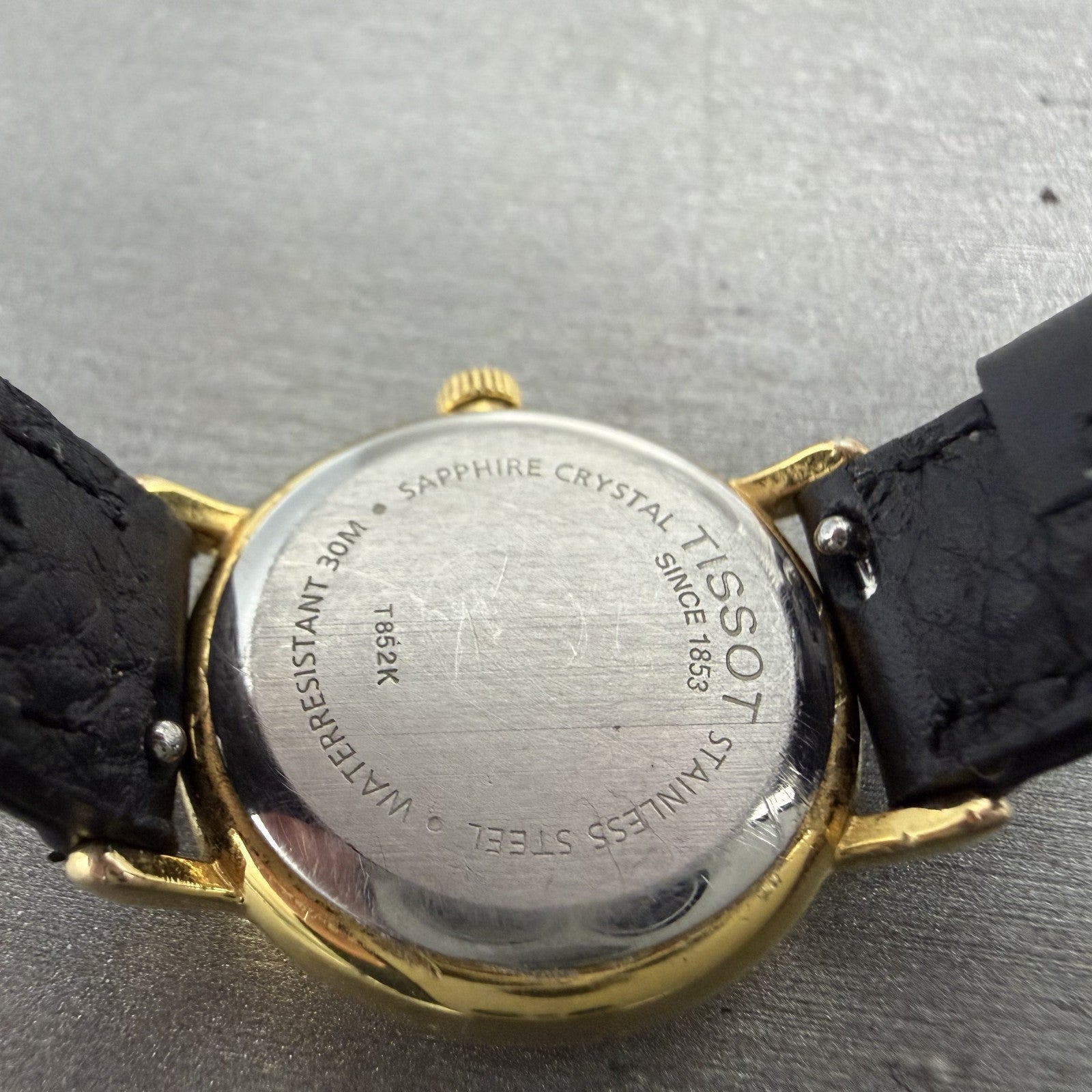 Tissot Watch Women 24mm White Dial Gold Tone Round Leather Band T852K New Batt9