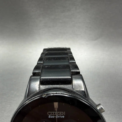 Citizen Axiom Eco-Drive Chronograph Watch Men 43mm Black Dial Black Tone Runs4