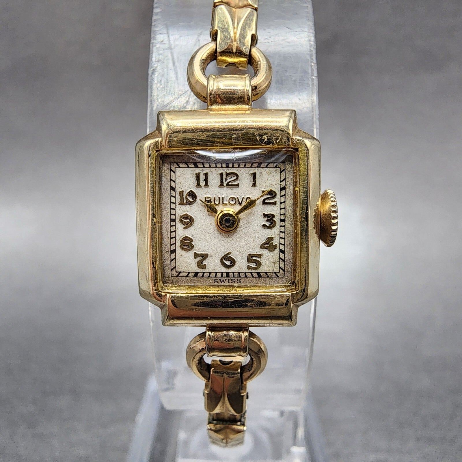 Bulova Cocktail Watch Women 14mm Cream Dial 10K Gold Filled Rectangle Manual Win0