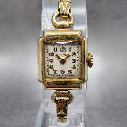 Bulova Cocktail Watch Women 14mm Cream Dial 10K Gold Filled Rectangle Manual Win0
