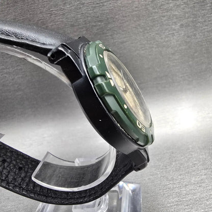 Seiko Alba Watch Men 38mm Cream Dial Black Green Alarm Round Y974-6A40 New Batt3