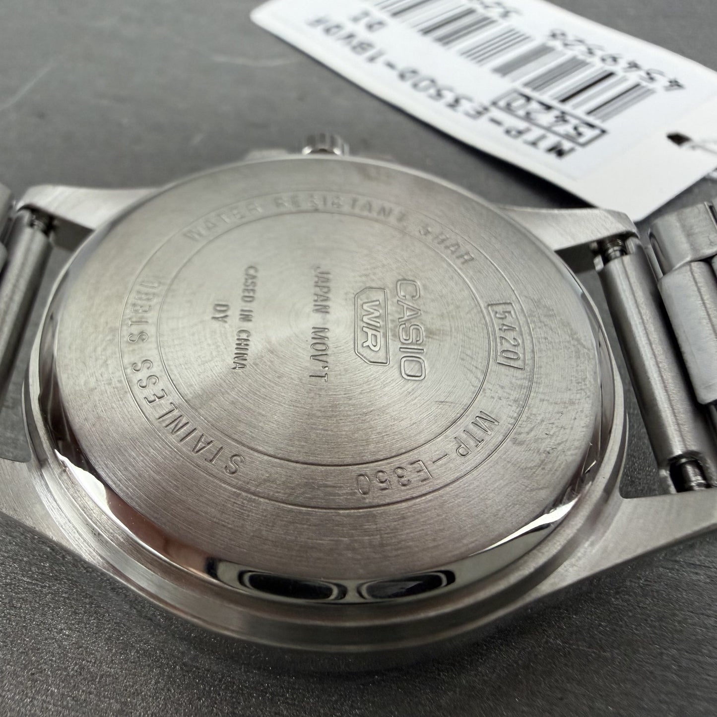 Casio MTP-E350 Watch Men 39mm Black Dial Silver Tone Daydate Metal Bracelet9