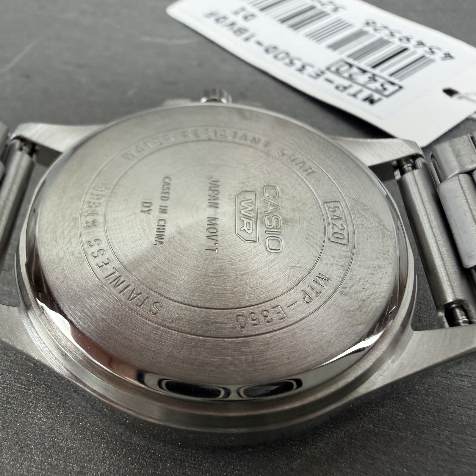 Casio MTP-E350 Watch Men 39mm Black Dial Silver Tone Daydate Metal Bracelet9