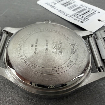 Casio MTP-E350 Watch Men 39mm Black Dial Silver Tone Daydate Metal Bracelet9