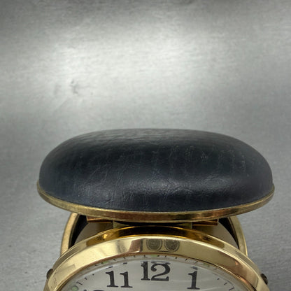 Orient Travel Alarm White Dial Gold Tone Brown Case Manual Wind Runs VTG4