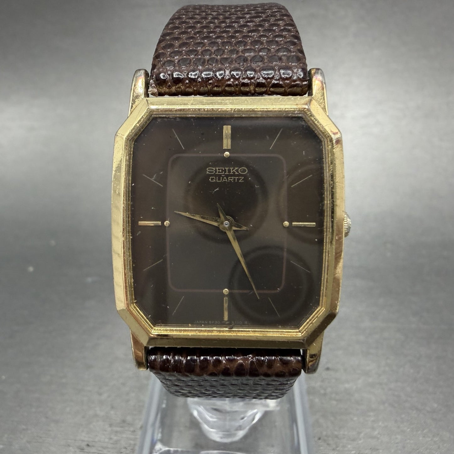 Seiko Tank Watch Men 26mm Brown Dial Gold Tone Hexagon 5P30-5079 PARTS0