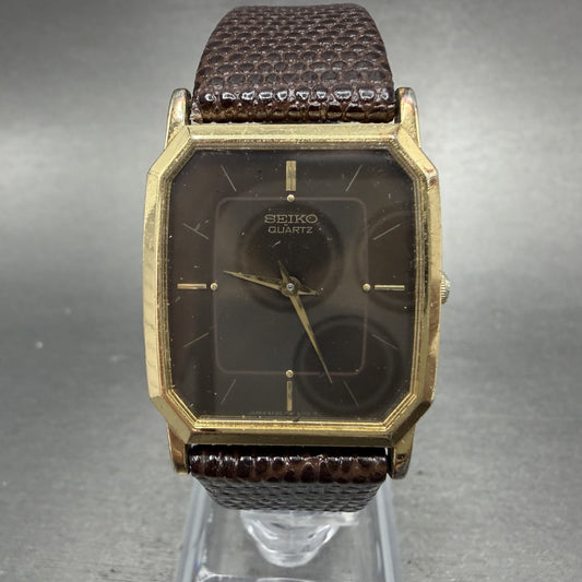 Seiko Tank Watch Men 26mm Brown Dial Gold Tone Hexagon 5P30-5079 PARTS0