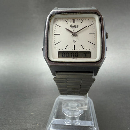 Casio AQ-320 Watch Men 31mm White Dial Silver Tone Analog Digital PARTS6
