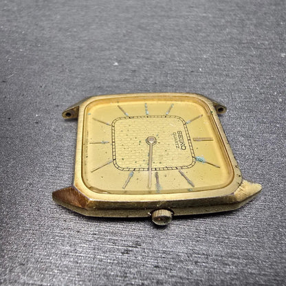 Seiko Tank Watch Men 27mm Champagne Dial Gold Tone Rectangle 6020-5409 PARTS VTG6