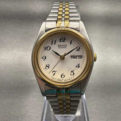 Seiko Watch Women 23mm White Dial Two Tone Daydate Round 7N83-0011 New Battery0