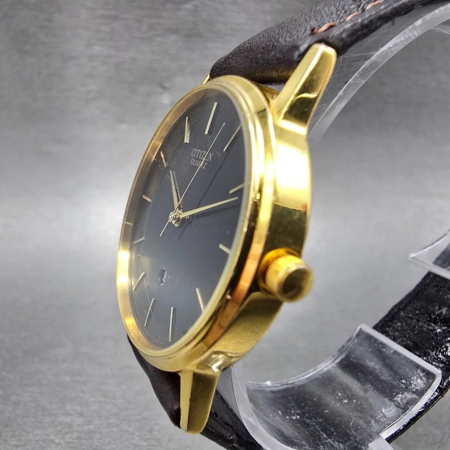 Citizen Watch Men 33mm Black Dial Gold Tone Date Round 6010-847971 New Battery2