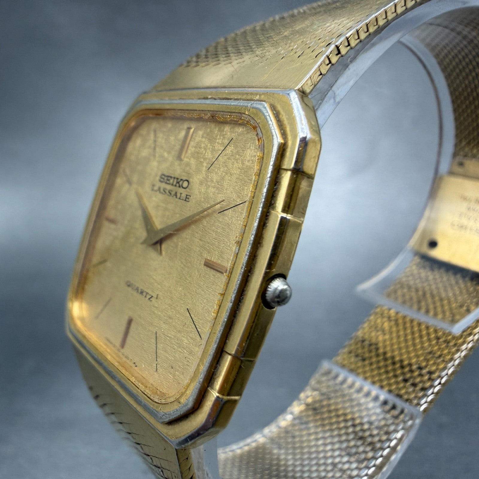 Seiko Tank Lassale Watch Men 27mm Champagne Dial Gold Tone 6730-5059 PARTS VTG3