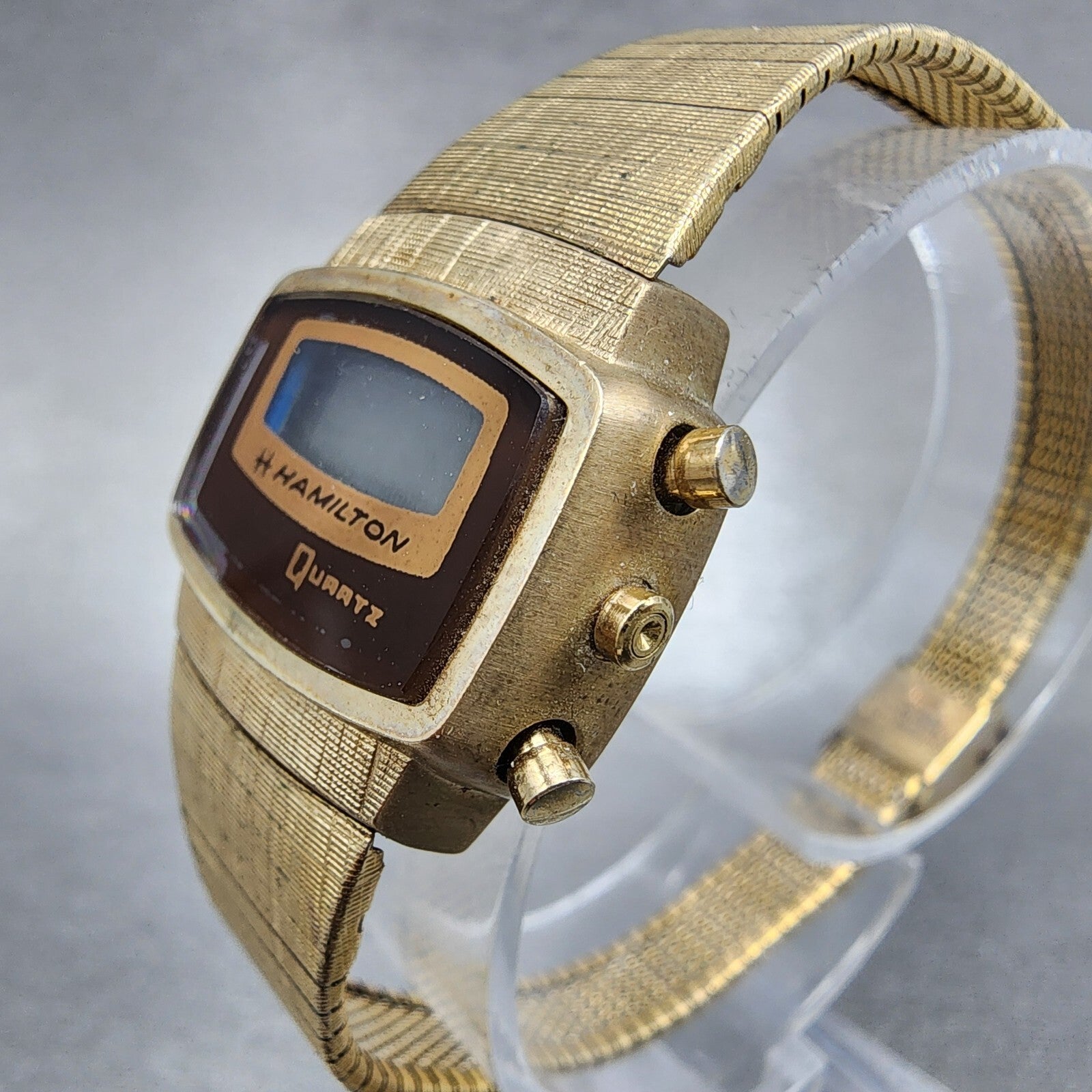 Hamilton Digital Watch Women 23mm LCD Brown Dial Gold Tone PARTS3