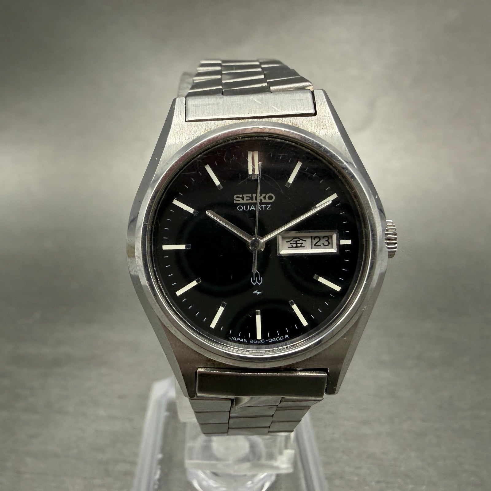 Seiko Watch Women 26mm Black Dial Silver Tone Daydate 2626-0050 New Battery0