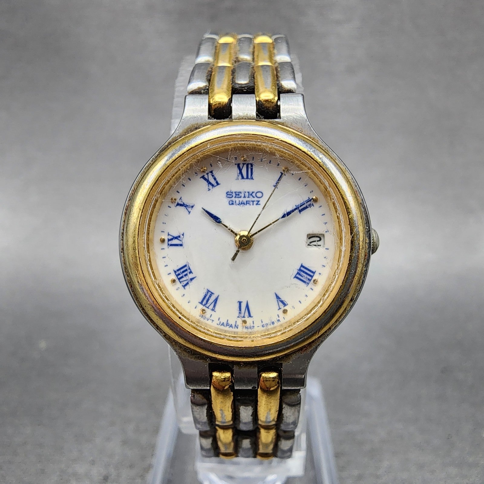 Seiko Watch Women 24mm White Dial Two Tone Date Round 7N826B29 New Battery0